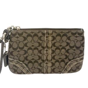 Coach Dark Brown Signature Small C Small Wristlet Wallet Tote Clutch